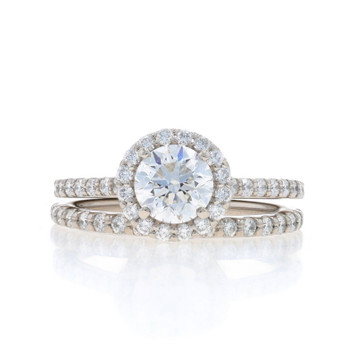 Palladium Lab-Created Diamond Halo Engagement Ring & Wedding Band Rd 1.77ctw IGI Palladium Lab-Created Diamond Halo Engagement Ring & Wedding Band Rd 1.77ctw IGI