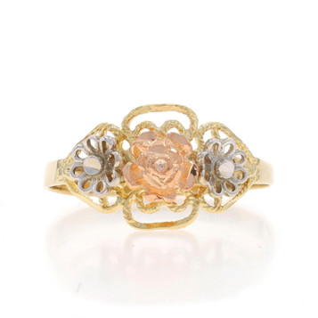 Yellow Gold Flower Trio Statement Ring - 14k Botanical Yellow Gold Flower Trio Statement Ring - 14k Botanical