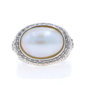 Judith Ripka Cultured Mabe Pearl & Cubic Zirconia Halo Ring Sterling Silver 925 Judith Ripka Cultured Mabe Pearl & Cubic Zirconia Halo Ring Sterling Silver 925