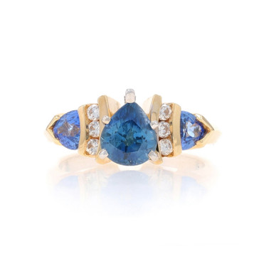 Yellow Gold Sapphire & Diamond Ring - 14k Pear 3.19ctw Yellow Gold Sapphire & Diamond Ring - 14k Pear 3.19ctw