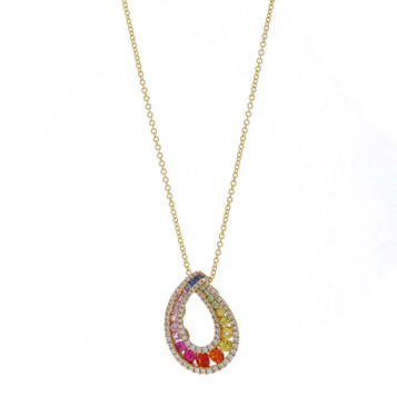 EFFY Sapphire & Diamond Pendant Necklace Yellow Gold 14k 1.23ctw Rainbow Adjust EFFY Sapphire & Diamond Pendant Necklace Yellow Gold 14k 1.23ctw Rainbow Adjust
