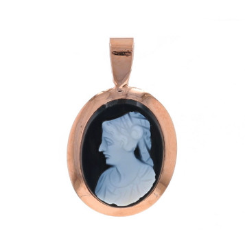 Rose Gold Hardstone/Banded Agate Vintage Pendant - 10k Carved Cameo Silhouette Rose Gold Hardstone/Banded Agate Vintage Pendant - 10k Carved Cameo Silhouette