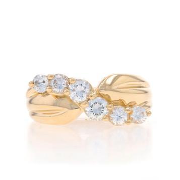 Yellow Gold Cubic Zirconia Crossover Ring - 14k Round Brilliant .68ctw Yellow Gold Cubic Zirconia Crossover Ring - 14k Round Brilliant .68ctw
