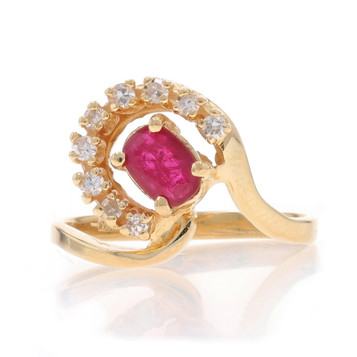 Yellow Gold Ruby Diamond Ring - 14k Oval 0.74ctw Yellow Gold Ruby Diamond Ring - 14k Oval 0.74ctw