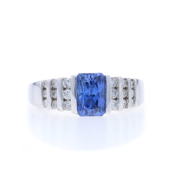 White Gold Lab-Created Sapphire & Diamond Ring - 10k Radiant 1.37ctw White Gold Lab-Created Sapphire & Diamond Ring - 10k Radiant 1.37ctw