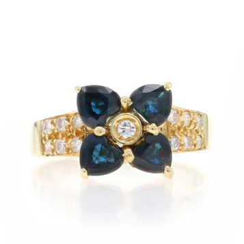 Yellow Gold Sapphire & Diamond Flower Ring - 14k Heart 1.21ctw Cluster Yellow Gold Sapphire & Diamond Flower Ring - 14k Heart 1.21ctw Cluster