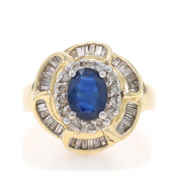 Yellow Gold Sapphire Diamond Double Halo Ring - 14k Oval 2.18ctw Floral Yellow Gold Sapphire Diamond Double Halo Ring - 14k Oval 2.18ctw Floral