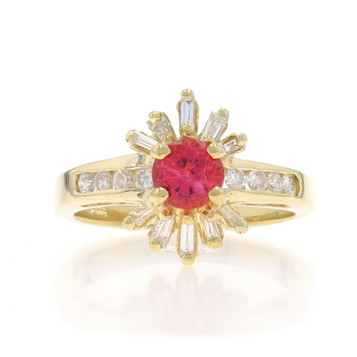 Yellow Gold Tourmaline Diamond Ring - 14k Round 1.00ctw Starburst Yellow Gold Tourmaline Diamond Ring - 14k Round 1.00ctw Starburst