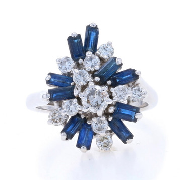 White Gold Diamond Sapphire Cluster Cocktail Bypass Ring -14k Rnd 1.82ctw Floral White Gold Diamond Sapphire Cluster Cocktail Bypass Ring -14k Rnd 1.82ctw Floral