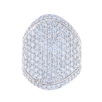 White Gold Diamond Cluster Cocktail Ring - 14k Round 3.50ctw Contoured Pave White Gold Diamond Cluster Cocktail Ring - 14k Round 3.50ctw Contoured Pave