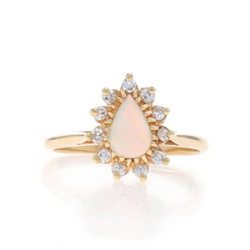Yellow Gold Opal Diamond Halo Ring - 10k Pear Cabochon .60ctw ` Yellow Gold Opal Diamond Halo Ring - 10k Pear Cabochon .60ctw `