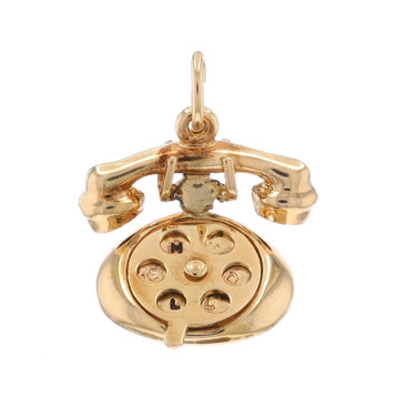 Yellow Gold Enamel Rotary Telephone Charm - 14k Finger Wheel Moves Love Messages Yellow Gold Enamel Rotary Telephone Charm - 14k Finger Wheel Moves Love Messages