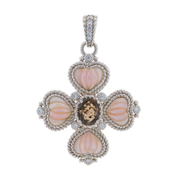 Judith Ripka MOP Smoky Quartz Cubic Zirconia Heart Cross Enhancer Pendant 925 Judith Ripka MOP Smoky Quartz Cubic Zirconia Heart Cross Enhancer Pendant 925