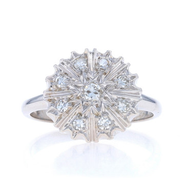 White Gold Diamond Vintage Cluster Cocktail Ring - 14k Round .25ctw Starburst White Gold Diamond Vintage Cluster Cocktail Ring - 14k Round .25ctw Starburst
