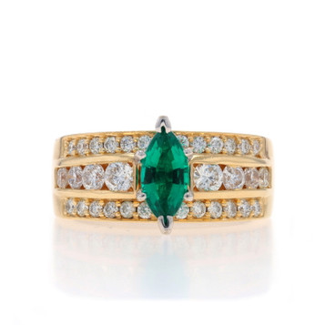 Yellow Gold Lab-Created Emerald & Diamond Ring - 14k Marquise 2.50ctw Yellow Gold Lab-Created Emerald & Diamond Ring - 14k Marquise 2.50ctw