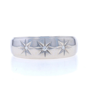White Gold Diamond Vintage Men's Wedding Band - 14k Starburst Three-Stone Ring White Gold Diamond Vintage Men's Wedding Band - 14k Starburst Three-Stone Ring