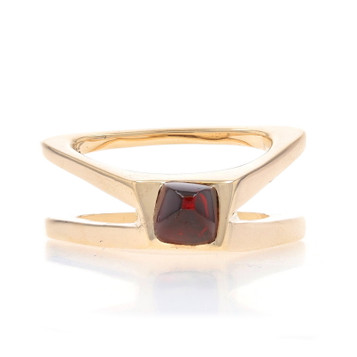 Yellow Gold Garnet Solitaire Ring - 14k Square Cabochon Geometric Triangular Yellow Gold Garnet Solitaire Ring - 14k Square Cabochon Geometric Triangular