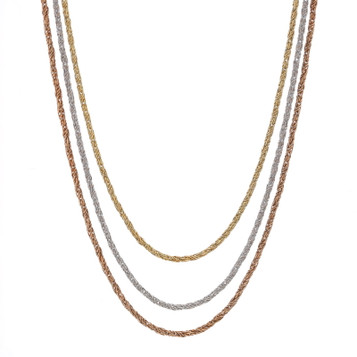 Yellow Gold Diamond Cut Twisted Foxtail Chain Triple Strand Necklace 16 1/4" 14k Yellow Gold Diamond Cut Twisted Foxtail Chain Triple Strand Necklace 16 1/4" 14k