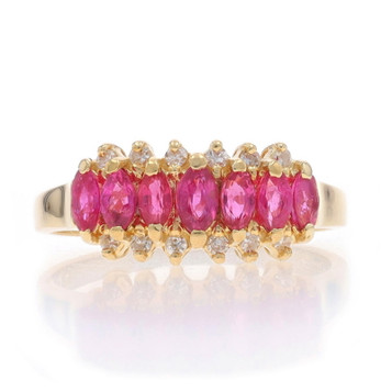 Yellow Gold Ruby Diamond Cluster Ring - 14k Marquise .78ctw Yellow Gold Ruby Diamond Cluster Ring - 14k Marquise .78ctw