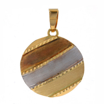 Yellow Gold Textured Stripe Dome Disc Pendant - 18k Circle Italy Yellow Gold Textured Stripe Dome Disc Pendant - 18k Circle Italy
