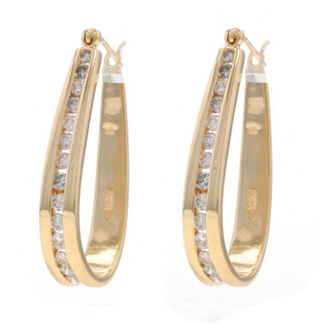 Yellow Gold Diamond Tapered Oval Hoop Earrings 14k Rd 1.50ctw ChannelSet Pierced Yellow Gold Diamond Tapered Oval Hoop Earrings 14k Rd 1.50ctw ChannelSet Pierced