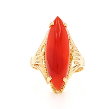 Yellow Gold Carnelian Vintage Cocktail Solitaire Ring 18k Marquise Cabochon Rope Yellow Gold Carnelian Vintage Cocktail Solitaire Ring 18k Marquise Cabochon Rope
