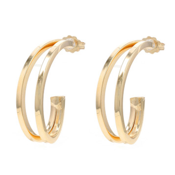 Yellow Gold Double Swirl J-Hoop Earrings - 14k Pierced Yellow Gold Double Swirl J-Hoop Earrings - 14k Pierced
