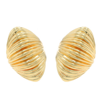 Yellow Gold Ribbed Shell Large Stud Earrings - 18k Dome Clip-Ons Yellow Gold Ribbed Shell Large Stud Earrings - 18k Dome Clip-Ons