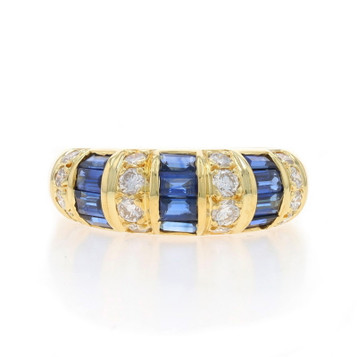 Yellow Gold Sapphire Diamond Cluster Band 18k Baguette 1.18ctw Stripe Ring 6 1/4 Yellow Gold Sapphire Diamond Cluster Band 18k Baguette 1.18ctw Stripe Ring 6 1/4