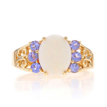 Yellow Gold Opal & Tanzanite Ring - 10k Oval Cabochon 1.45ctw Yellow Gold Opal & Tanzanite Ring - 10k Oval Cabochon 1.45ctw