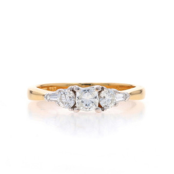 Yellow Gold Diamond Engagement Ring - 18k Specialty Cushion .65ctw Three-Stone Yellow Gold Diamond Engagement Ring - 18k Specialty Cushion .65ctw Three-Stone