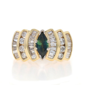 Yellow Gold Sapphire & Diamond Ring - 14k Marquise 1.35ctw Size 6 Yellow Gold Sapphire & Diamond Ring - 14k Marquise 1.35ctw Size 6