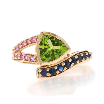 Yellow Gold Peridot & Sapphire Bypass Ring - 10k Trillion 2.14ctw Yellow Gold Peridot & Sapphire Bypass Ring - 10k Trillion 2.14ctw