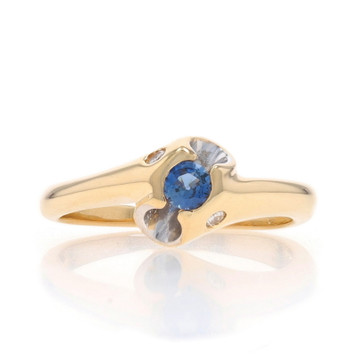 Yellow Gold Sapphire Diamond Bypass Ring - 14k Round .23ctw Yellow Gold Sapphire Diamond Bypass Ring - 14k Round .23ctw