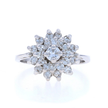 White Gold Diamond Cluster Cocktail Ring - 14k Round Brilliant .90ctw Flower White Gold Diamond Cluster Cocktail Ring - 14k Round Brilliant .90ctw Flower