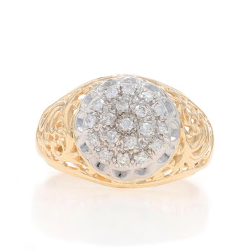 Yellow Gold Diamond Men's Ring - 14k Round Brilliant .30ctw Scrollwork Yellow Gold Diamond Men's Ring - 14k Round Brilliant .30ctw Scrollwork