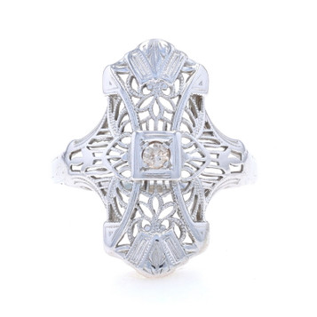 White Gold Diamond Art Deco Solitaire Ring -18k European Floral Vintage Filigree White Gold Diamond Art Deco Solitaire Ring -18k European Floral Vintage Filigree