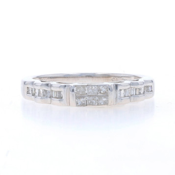 White Gold Diamond Cluster Wedding Band 14k Princess Baguette .28ctw Ring 7 1/2 White Gold Diamond Cluster Wedding Band 14k Princess Baguette .28ctw Ring 7 1/2