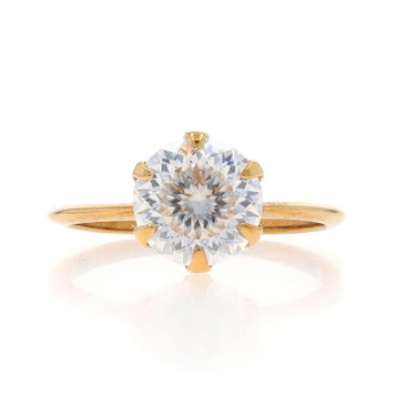 Yellow Gold Moissanite Solitaire Engagement Ring - 10k Round 2.00ct Yellow Gold Moissanite Solitaire Engagement Ring - 10k Round 2.00ct
