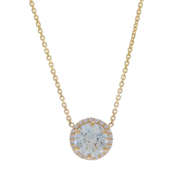 Yellow Gold Diamond Halo Pendant Necklace - 14k Round 1.35ctw GIA Adjustable Yellow Gold Diamond Halo Pendant Necklace - 14k Round 1.35ctw GIA Adjustable