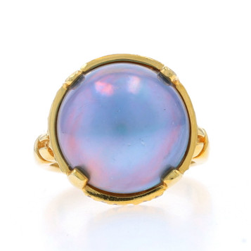 Yellow Gold Mabe Pearl & Diamond Hidden Halo Ring - 14k .24ctw Yellow Gold Mabe Pearl & Diamond Hidden Halo Ring - 14k .24ctw