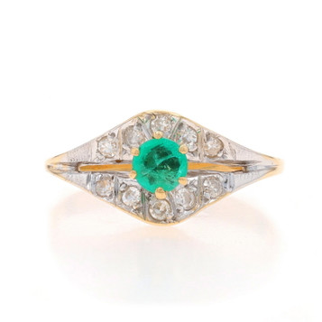 Yellow Gold Emerald Diamond Ring - 18k Round .42ctw Yellow Gold Emerald Diamond Ring - 18k Round .42ctw