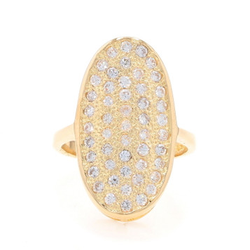 Yellow Gold Cubic Zirconia Cluster Cocktail Ring - 14k Round 1.00ctw Oval Yellow Gold Cubic Zirconia Cluster Cocktail Ring - 14k Round 1.00ctw Oval