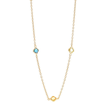 Yellow Gold Topaz Citrine Amethyst Quatrefoil Station Necklace 36" - 14k .720ctw Yellow Gold Topaz Citrine Amethyst Quatrefoil Station Necklace 36" - 14k .720ctw