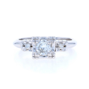 White Gold Diamond Vintage Engagement Ring - 14k Round Brilliant .37ctw Floral White Gold Diamond Vintage Engagement Ring - 14k Round Brilliant .37ctw Floral