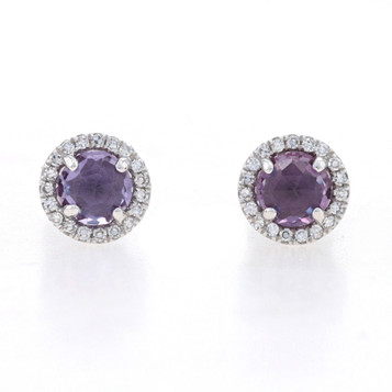 White Gold Lab-Created Alexandrite Dia Halo Stud Earrings 14k Round Rose .92ctw