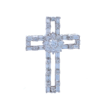 White Gold Diamond Cross Pendant - 14k Round Brilliant & Baguette 1.29ctw Faith White Gold Diamond Cross Pendant - 14k Round Brilliant & Baguette 1.29ctw Faith
