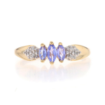 Yellow Gold Tanzanite Diamond Ring - 10k Marquise .19ctw Three-Stone Yellow Gold Tanzanite Diamond Ring - 10k Marquise .19ctw Three-Stone