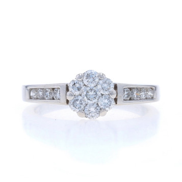 White Gold Diamond Cluster Engagement Ring - 14k Round Brilliant .65ctw Floral White Gold Diamond Cluster Engagement Ring - 14k Round Brilliant .65ctw Floral