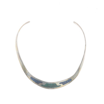 Sterling Turquoise in Resin Collar Necklace 15 1/2" - 925 Mosaic Taxco Mexico Sterling Turquoise in Resin Collar Necklace 15 1/2" - 925 Mosaic Taxco Mexico